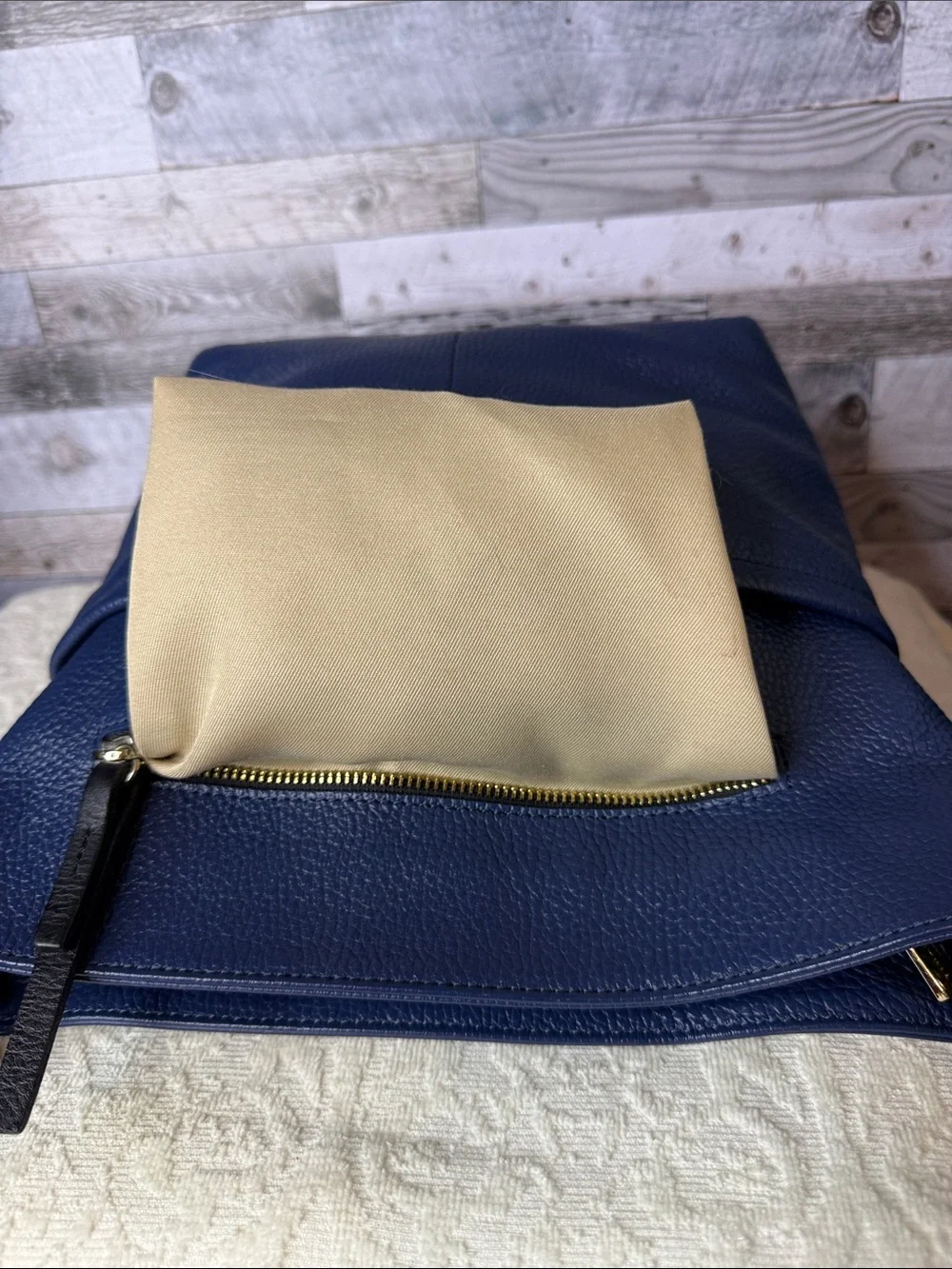 Valentina Navy Blue Pebbled Leather Crossbody with Gold Hardware